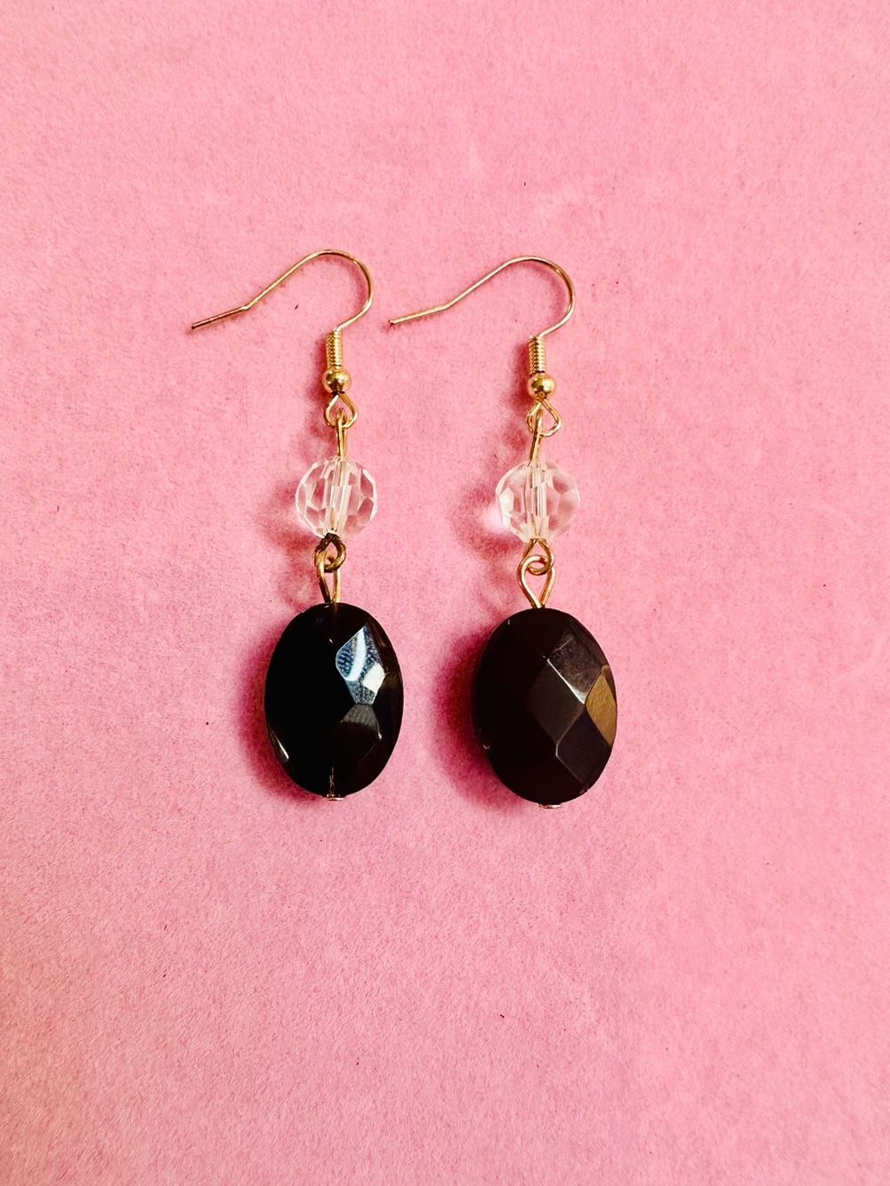 Black Faceted Drop & Crystal Bead Dangle Earrings NWT
